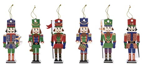 EASY LIFE Set 6 Christbaumschmuck zum Aufhängen aus Porzellan „NUTCRACKER“ 9 × 4 cm