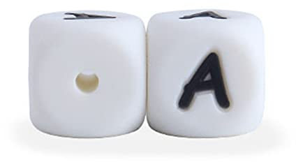 10 Pezzi Perline in Silicone con Lettere, 12 mm Cubo Perle con Nero Lettera, Perline Decorative in Silicone con Lettere per Braccialetti Creazione Gioielli Fai da Te Bracciali Collane Portachiavi