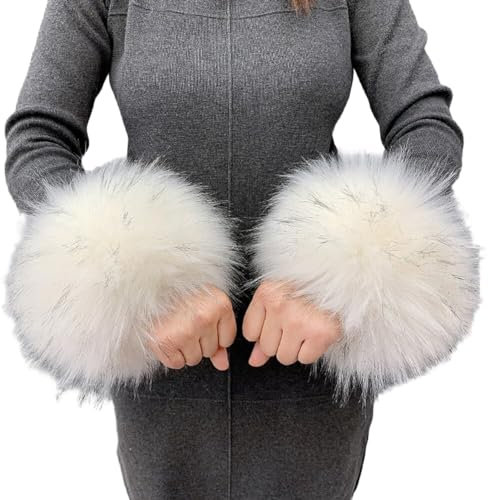 Uposao Fell Pelz Armstulpen,Damen Pulswärmer Kunstfell Fellstulpen Fell Manschette Handschuhe Kunstfell Winter Handgelenk Wärmer Wrist Band Cuffs für Pullover Mantel Weste Jacken für Frauen,Weiß #2