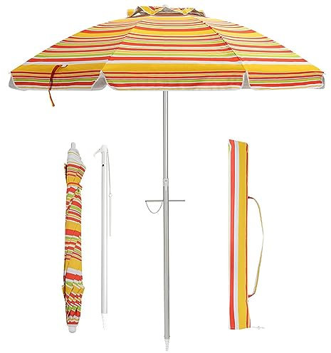 KOMFOTTEU Ombrellone da Spiaggia 200cm, Parasole da Giardino Protezione Solare UV50+, Pieghevole & Leggero, Ombrellone da Balcone con Borsa, per Patio, Campeggio, Piscina, Senza Base (Giallo)