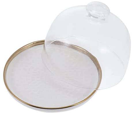 UPKOCH 1 Set Ceramic Cake Pan Ceramic Cake Plate Dessert Plate Cake Dome Lid Cake Serving Tray Food Dome Cover Ceramic Pastry Tray Wooden Cupcake Tower Butter Dish Glass Snack Candy White