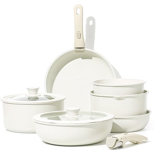 CAROTE Juego de 10 Sartenes Antiadherentes con Mango Extraible, Sartenes Induccion 22/26cm, Ollas Cocina 18cm/20cm, Cacerola 22cm, Wok 26cm, Bateria de Cocina Inducción con Tapa, Horno Seguro