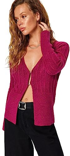 Trendyol Slim fit Basic V Neck Knitwear Cardigan Chemise, Fuchsia, M Femme