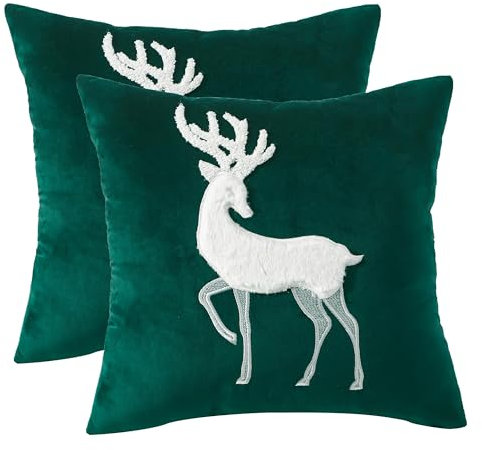 Tosleo Kissenbezug 45x45 2er Set Weihnachten Kissenbezüge Weihnachtsbaum Dekokissen Sofa Wohnzimmer Schlafzimmer Couch 45x45 cm (green4, 45 x 45 cm)