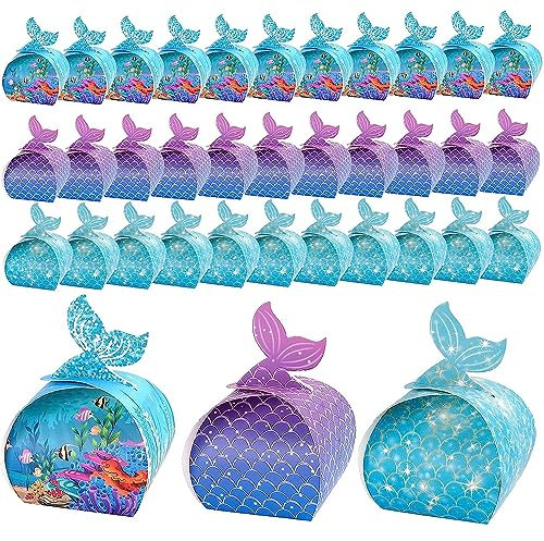 Aiareozy 30 Pezzi Scatole Caramelle, Scatole Regalo di Sirena, Scatole Cartone Regalo, Scatoline Portaconfetti, Scatoline Cartone, per Festa Sirene, Compleanno, Feste in Spiaggia