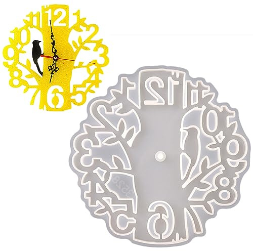 JAWSEU Uhr Harzformen Wanduhr Gießform, Epoxy Clock Silikonharz Form Kit mit Langschaft Uhrwerk Silikonformen Epoxidharz Uhr, Blume Wanduhr Gießharz Resin Formen Uhr Silikon Gießform Uhren Gestalten