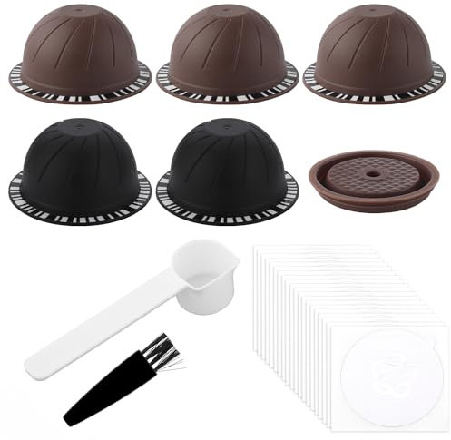 XIHIRCD 5pcs Reusable Pods for Nespresso Machine, 230ml & 150ml Refillable Coffee Capsule Set with Accessories, Compatible with Delonghi ENV135, ENV150, GCA1, 28 Count