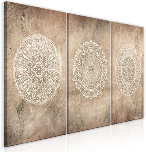 murando - Set Akustik-Wandbilder 3 tlg Wanddeko Collage 3er 120x60 cm – Leinwandbild für Wohnzimmer und Schlafzimmer - Beiges Mandala auf konkretem Hintergrund a-C-10063-b-a