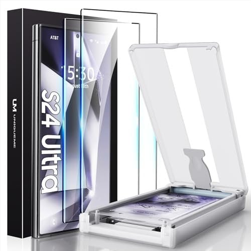 UniqueMe Protection écran pour Samsung Galaxy S24 Ultra Protection, 2 Pièces 7H PET pour Samsung S24 Ultra Film, Support ID d'empreintes Digitales, Couverture 3D Complète, Installation Anti-bulles