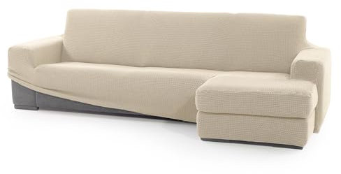 FAVERTI® Funda Super Elástica Chaise Longue Brazo Corto Derecho (Visto de Frente) | Modelo NOVELE | Beige | Protector de Calidad de Tejido Jacquard Tacto algodón