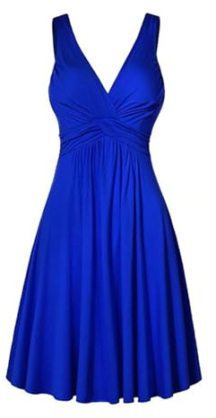 SoLu DAY8 Robe Femme Ete Mi-Longue Fluide de Soirée Chic Sexy Dos Nu Décolleté Col V Uni Midi Vintage Rétro Cocktail Grande Taille Plage sans Manches Casual