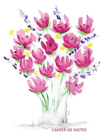 Cahier de notes, A4 (21x29,7cm), 80 pages lignées, fleurs rouges, couverture souple et brillante peinte par l'artiste Alice ALNET RIBEIRO (LICE)