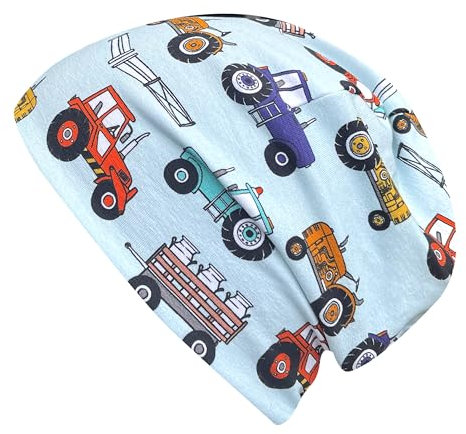 Wollhuhn Jungen/Mädchen Shorties Beanie/Kinder-Mütze Bequem Jersey Zweilagig Gefüttert Übergangszeiten (Öko-Stoffe/Bio) 2024202401 (Shorty Trecker/Traktor Mint, M)