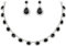 Clearine Prom Costume Jewellery, Oval Crystal Collar Statement Necklace Teardrop Pierced Dangle Earrings Weddding Jewellery Set for Women Bridal Bridesmaids Black Silver-Tone