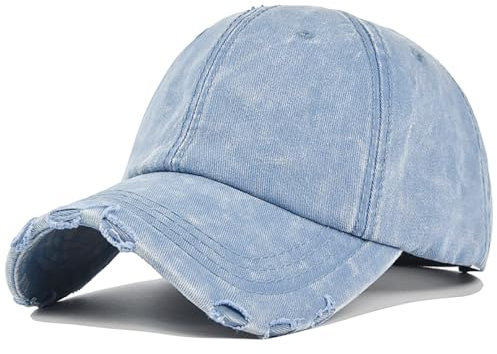 XYIYI Blauer Denim Vintage Basecap Verstellbare Distressed Washed Baseball Kappe für Damen Herren