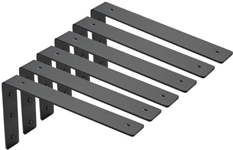 MLOQI 6 Pezzi Staffe per Mensole Pesanti Industrial, Reggimensola Legno, Reggi Mensola da Muro, Staffe a L, 5 mm di Spessore con Viti (25 cm)