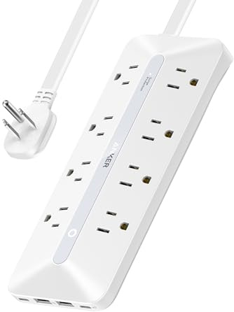 Anker Power Strip with 900J Surge Protector, Flat Plug Extension Cord with Multiple Outlets, 8 AC, 2 USB A & 2 USB C Ports for 35W Max, 5ft Outlet Extender, Dorm Room Essentials, Home Office