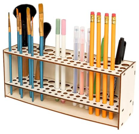 Cyrank Artist Paint Brush Holder, 67 Holes Paintbrush Holder Stand for Pencils Makeup Brushes Wooden Paint Brush Holder Paint Brushes Dryer Holder Desk Watercolor Brush Organizer Detachable
