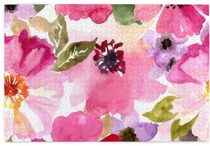 Aquarell Blumen Rosa Fuchsie, Puzzle 1000 Teile, Holzpuzzle, Spielzeug, Familienspiel, Wanddekoration für Erwachsene und Jugendliche
