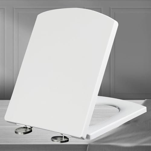Klodeckel mit Absenkautomatik Eckig Weiß Toilettendeckel Quick Release Antibakterielle Klobrille aus Duroplast Klodeckel Top-Installation Abnehmbar,white-34.5 * 43cm