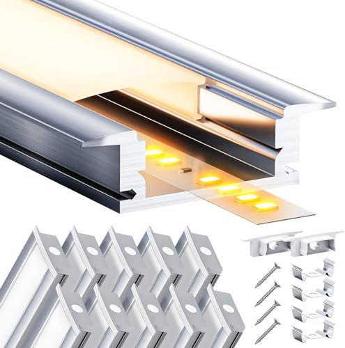 LASLUX LED Profilé Aluminium pour Bande LED 10 x 2M(Total 20M) Canal LED à Encastrer Diffuseur LED avec Couvercle Blanc Laiteux et Accessoires de Montage