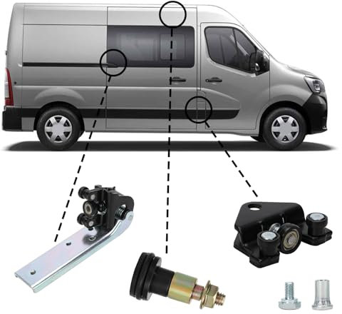 Rouleaux Porte Latérale Droite Rechange pour Renault Master/Nissan Interstar 1997-2010, Jeu de Roues Porte Latérale compatible avec Opel Movano 1997-2010 – Guide de Rouleau de Porte Coulissante