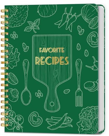 LuBudingJoy Leeres Rezeptbuch zum Schreiben in eigenen Rezepten, ganzseitiger Hardcover, persönlicher Rezept-Organizer, Rezeptjournal für 140 Rezepte (grün)