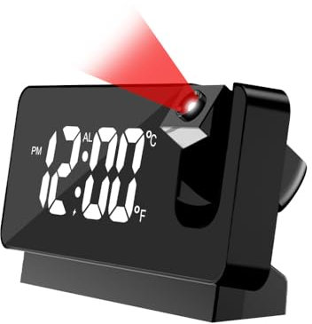MiOYOOW Radio Reveil Projecteur Plafond, Petite Horloge Numérique à Ecran LED Miroir avec Projecteur Rotatif à 180 ° pour Maison Chambre