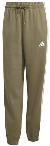 adidas Women's Essentials 3-Stripes Fleece Loose Pants, Olive strata/White, XL Tall