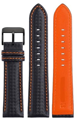 RTRCAGAKM Lederarmband Carbon Fiber Grain Uhrenarmband Rot Orange Nähte Uhrenarmband 21mm 22mm 23mm 24mm Uhrenarmband