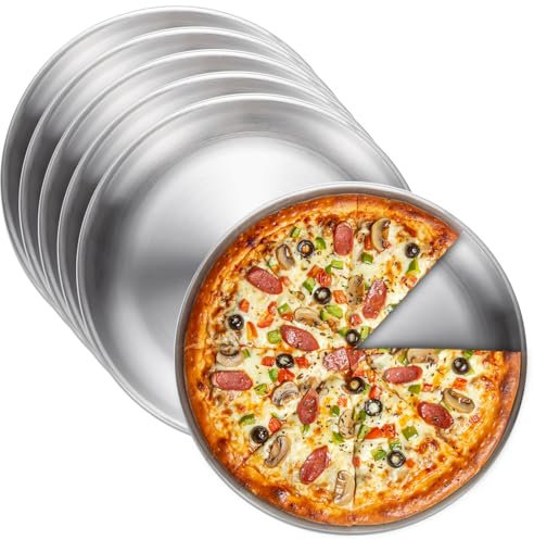 VEGOATY 6 bandejas redondas para pizza de acero inoxidable, 20 cm de acero inoxidable, 20 cm, para pizza de acero al carbono revestido, bandeja para hornear pizza, saludable y no tóxico, fácil de