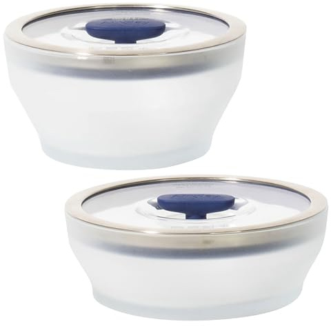Anyday 4-Pc Microwave Cookware & Glass Food Storage Set, Medium (Blueberry) | Plastic-Free Containers, Stackable Steamer, Vented Lid, Reheating and Steaming Vegetables, Rice