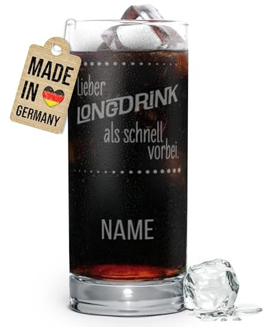 PR Print Royal Graviertes Longdrinkglas personalisiert mit Name - Lieber Long-drink als schnell vorbei - Geschenk zum Geburtstag, Cocktailglas mit Gravur zu Weihnachten | Lasergravur, 400 ml