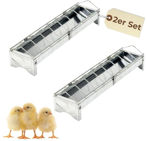 2x Futterspender Hühner 30 cm Futterrinne Futtertrog Metall Küken Aufzucht Geflügel Tauben Wachtel Fressgitter