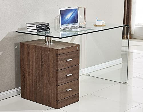 MAESTRO FERRETERO MF - Mesa de Cristal Curvado ARTEMISA con Cajonera Bilaminada 125 x 65 cm para Oficina o Hogar