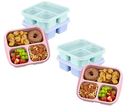 ZHUIYIWIN Snack Boxes (6 Pack), Reusable Bento Lunch Boxes with 3 Compartments for Kids Adults,Divided Food Storage Containers for School Work Travel, Multicolor