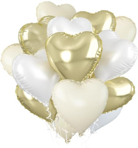Herz Folienballon Beige Weiß Golden, 18 Zoll Herz Helium Luftballons, Beige Herzluftballons, Hellgold Herzballons Hochzeit, Herzform Folienluftballon für Geburtstag Verlobung Muttertag Valentinstag