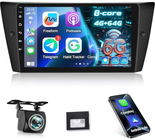 NHOPEEW 8 Core 4+64G Autoradio für BMW Serie 3 E90 E91 E92 E93 2005-2013 - 9 Zoll Radio Unterstützung Carplay&Android Auto 5G WiFi&GPS DSP 3D Auto Mondel Display Kühlung Lüfter + Rückfahrkamera