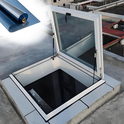 Claraboya con puerta corredera para techo, claraboyas y ventanas de techo, ventana de aluminio con visión multiángulo, vidrio aislante de doble capa, para áticos, soláriums, sótanos(White,LxW 60x50cm/