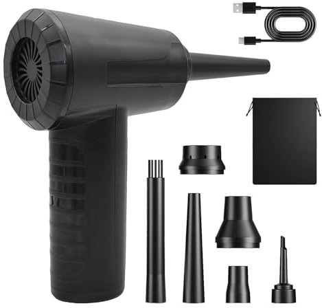 50,000RPM High-Power 3-Speed Cordless Electric Air Duster with 8 Accessories - for PC/Laptop/Keyboard Cleaning, Inflatable Gear & Vacuum Storage - Rechargeable, Quiet, Portable, Safe for Electronics