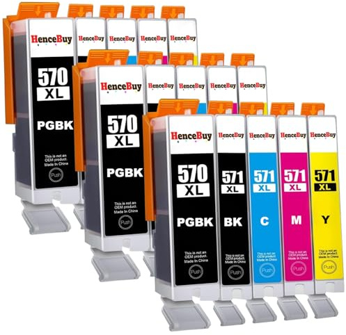 HenceBuy PGI-570 CLI-571 Druckerpatronen Kompatibel für Canon PGI 570XL CLI 571XL Patronen für PIXMA TS5050 MG5750 TS5055 MG6850 MG6852 TS5051 TS6050 MG5752 MG7750 MG6851 TS5053 TS8050 (15er-Pack)