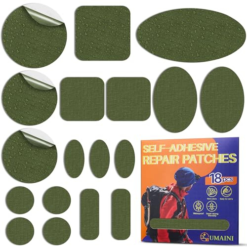 Parches Para Ropa Autoadhesivo Verde militar,18 Piezas Parche Para Plumas, Tela Adhesiva Para Tapizar de Nylon, Parche impermeable Adhesivo Para Chaquetas de Plumas, Pantalones, Mochila, Tienda