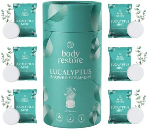Body Restore Shower Steamers Eukalyptus & Minze - Luxuriöses Geschenkset (6 Stück) - Ideales Geschenk für Feiertage, Geburtstage & Muttertag