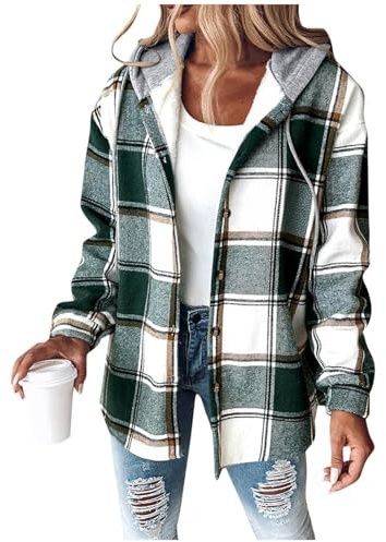 Dyhxuan Veste de chemise pour femme - Doublée à carreaux - Veste d'hiver avec capuche et boutons - Veste polaire chaude - Automne et hiver - Pull à capuche