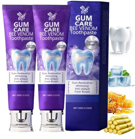 2pcs Bienengift Zahnpasta Ohne Fluorid,Gum Zahnpasta mit Bienengift zur zahnbehandlung, Bee Venom Toothpaste Oral Power, Natürlich Whitening Zahnpasta, Entfernt Flecken & Zähne weiß Machen,100g*2