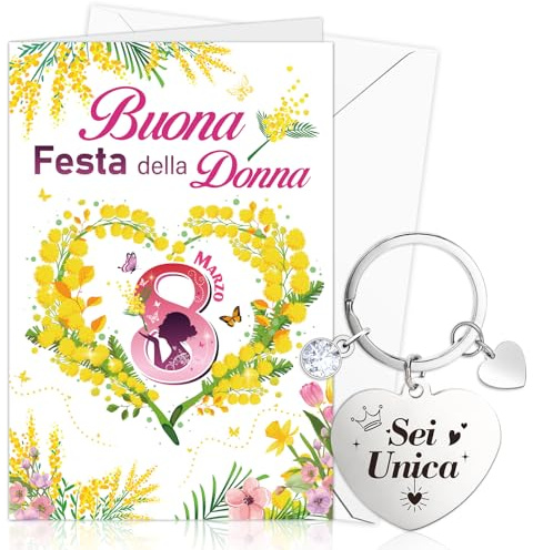 DPKOW Idee Regalo Festa della Donna Biglietto Auguri Portachiavi per Festa della Donna 8 Marzo Regalo Gadget Sei Unica Portachiavi per Mamma Nonna Amica Collega