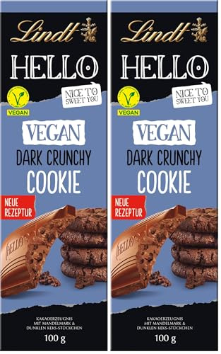 Lindt Hello Schokolade, Vegan, mit dunklen Keks-Stückchen, 100 g (Packung mit 2)