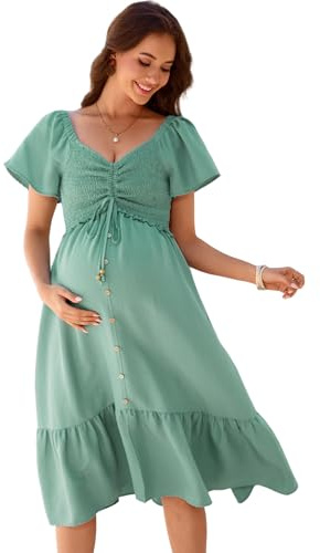 YesFashion Abiti premaman da donna, a maniche corte, estivi, per gravidanza, con volant, maxi abito da allattamento