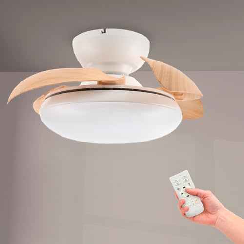 M Mimotec - Ventilatore da soffitto LED Mushroom finitura legno Ø72,5 cm, motore DC silenzioso, luce LED 24W dimmerabile 3CCT, telecomando, timer e funzione estate/inverno.