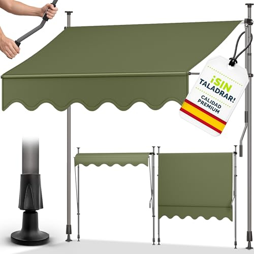 tillvex Tenda da Sole a Bracci con Manovella | Protezione per Balcone, Regolabile, Senza Forare | Tenda Resistente per Esterno Raggi UV e Regolabile in Altezza (Verde militare, 300cm)